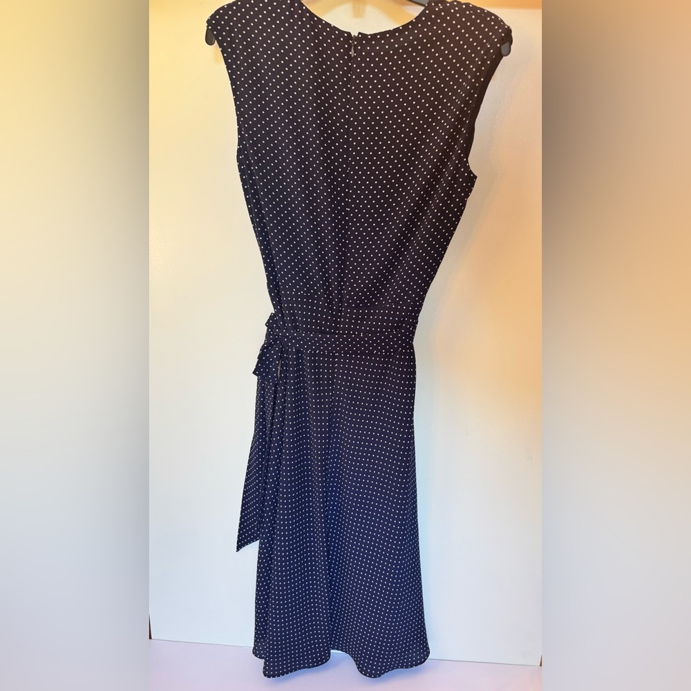 Lauren Ralph Lauren Polka Dot Dress Gold Button Shoulder Navy Size 6 - Picture 2 of 4